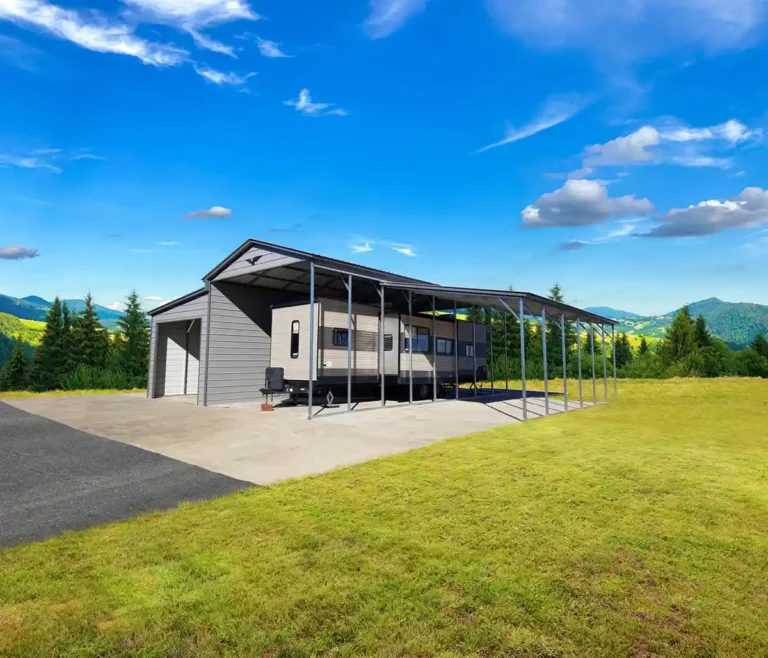 Metal Barn with 12' Lean-To - Vertical Roof